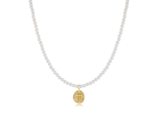 15" Choker Classic Pearl 3mm Bead - Inspire Small Gold Charm