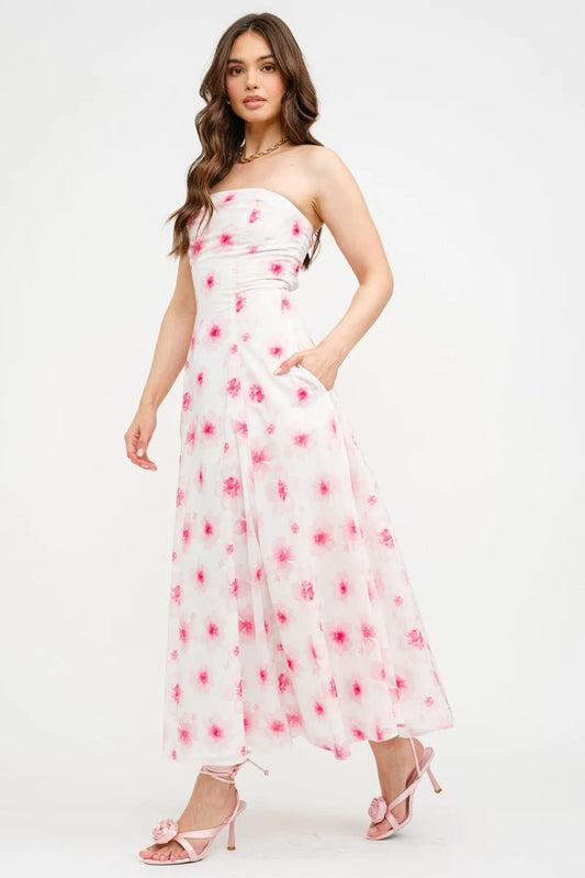 CYNTHIA DRESS FLORAL PRINTED COTTON MIDI DRESS