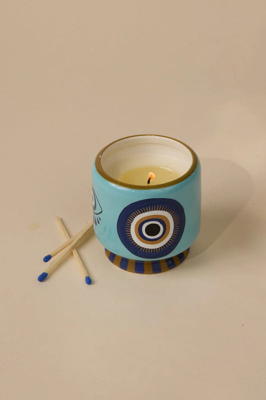 A DOPO 8 OZ  "EYE" CERAMIC CANDLE - INCENSE & SMOK
