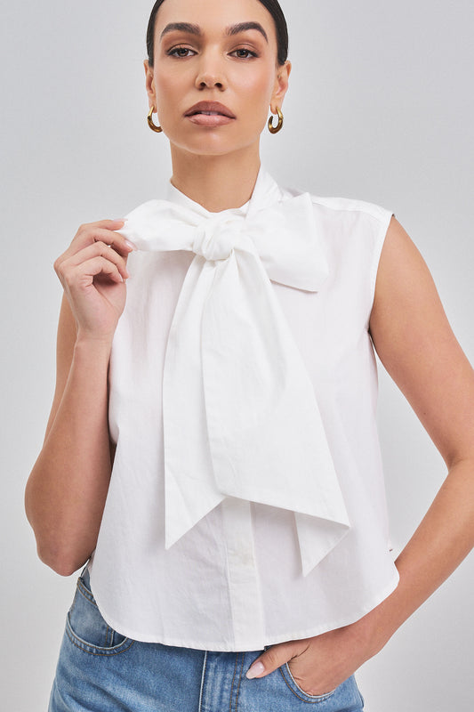 BIG BOW DETAILED BUTTON DOWN SHIRT TOP