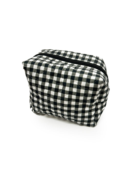 Anthia Gingham Black Quilted Large Makeup Bag