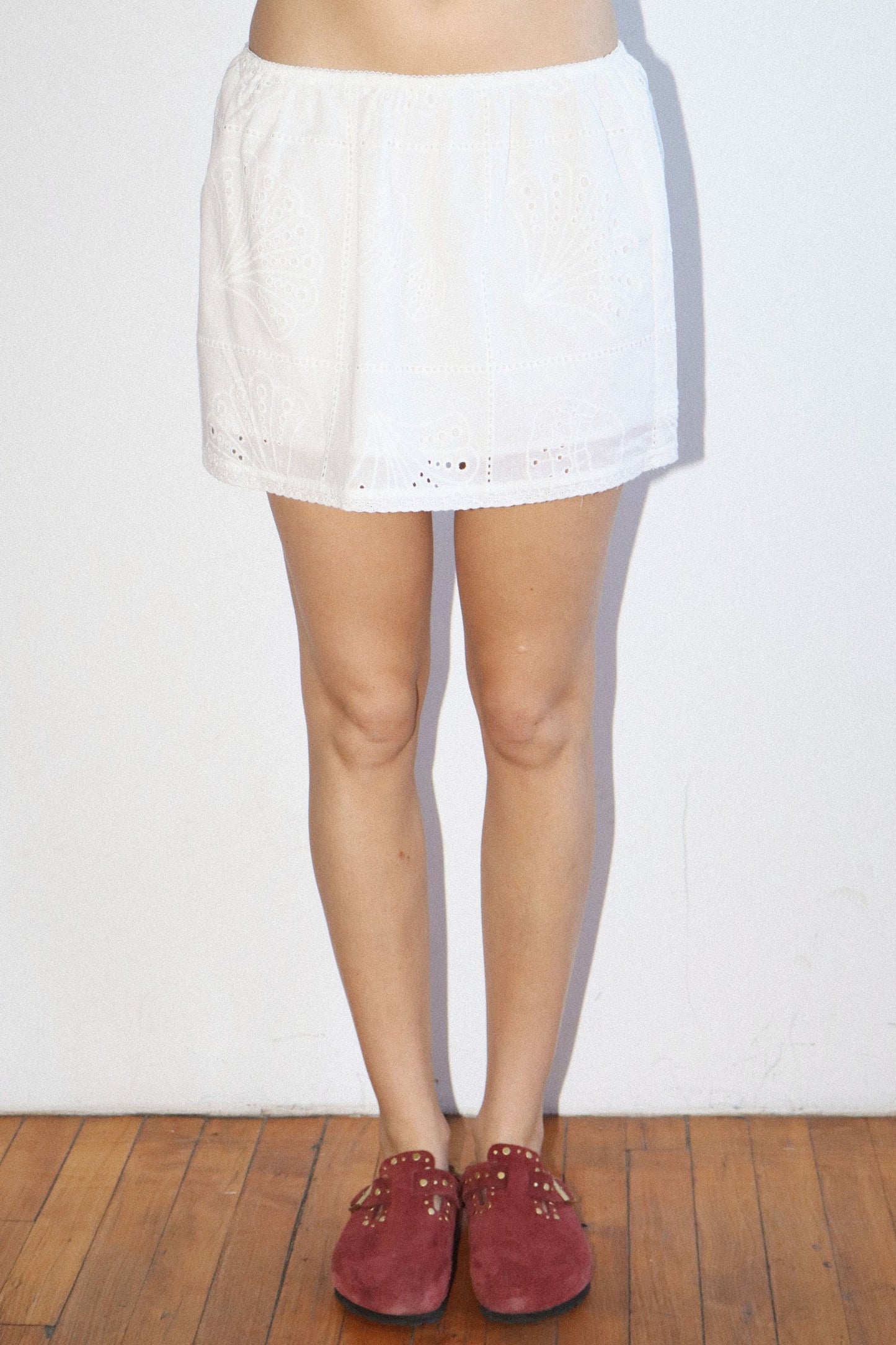 Eyelet Embroidered Mini Skirt With Trim