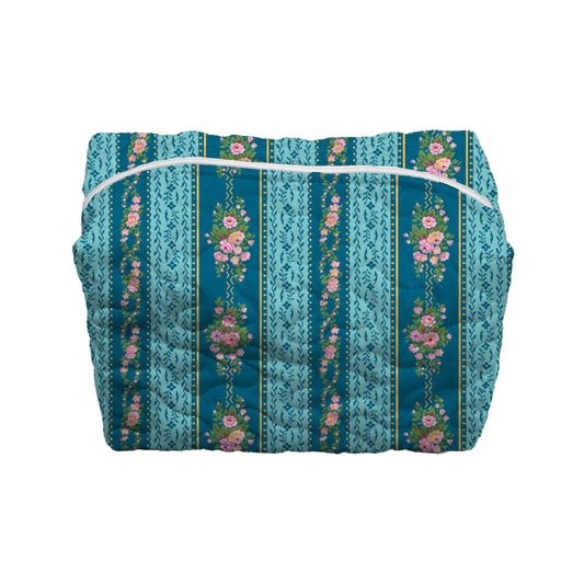 Bella Stripe Blue Quilted Large Makeup Bag