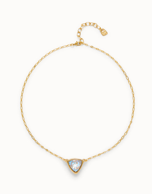 18k gold plated metal alloy necklace with triangle and multicoloured crystal links