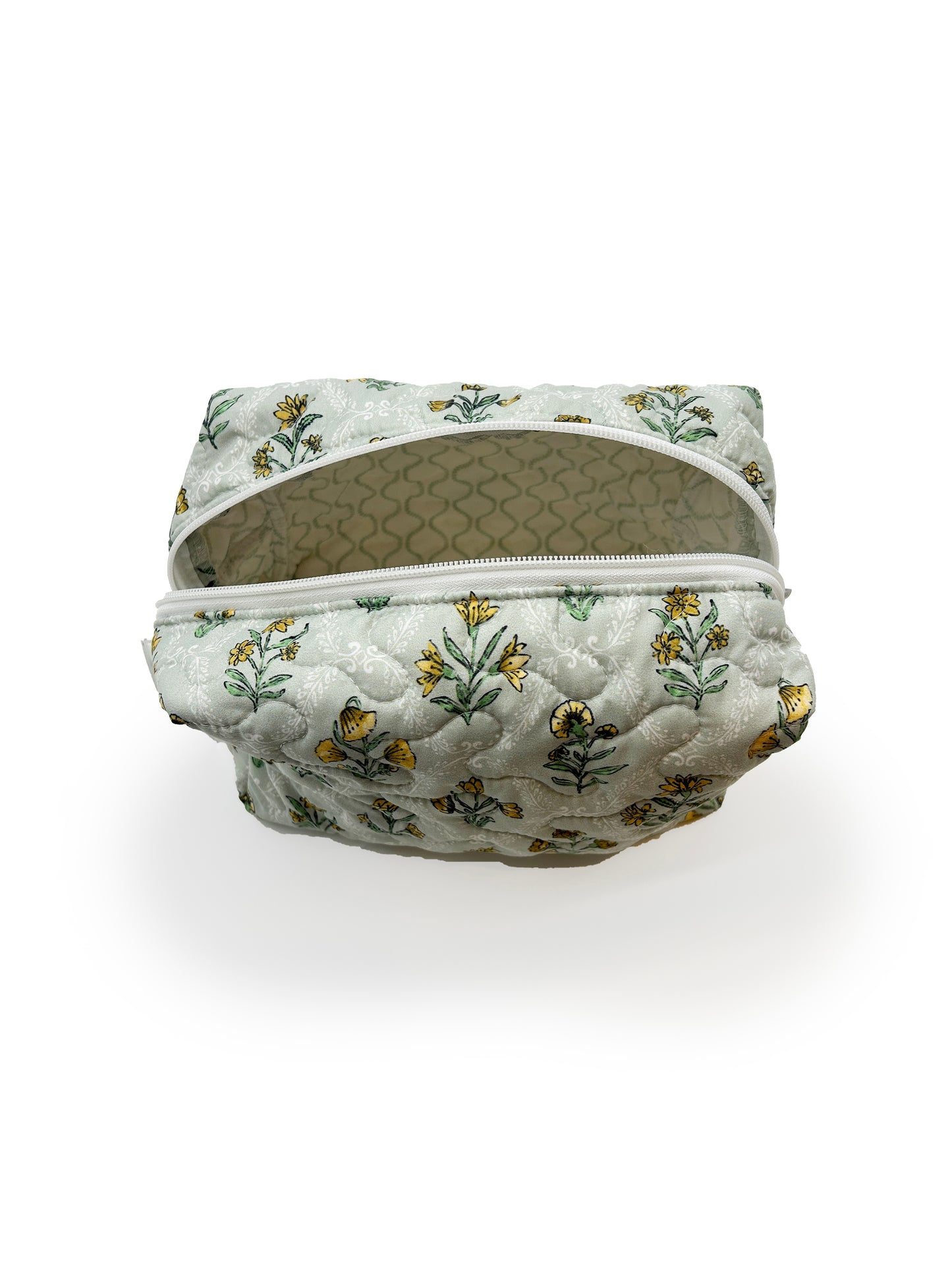 Charlotte Sage Quilted Large Makeup Bag