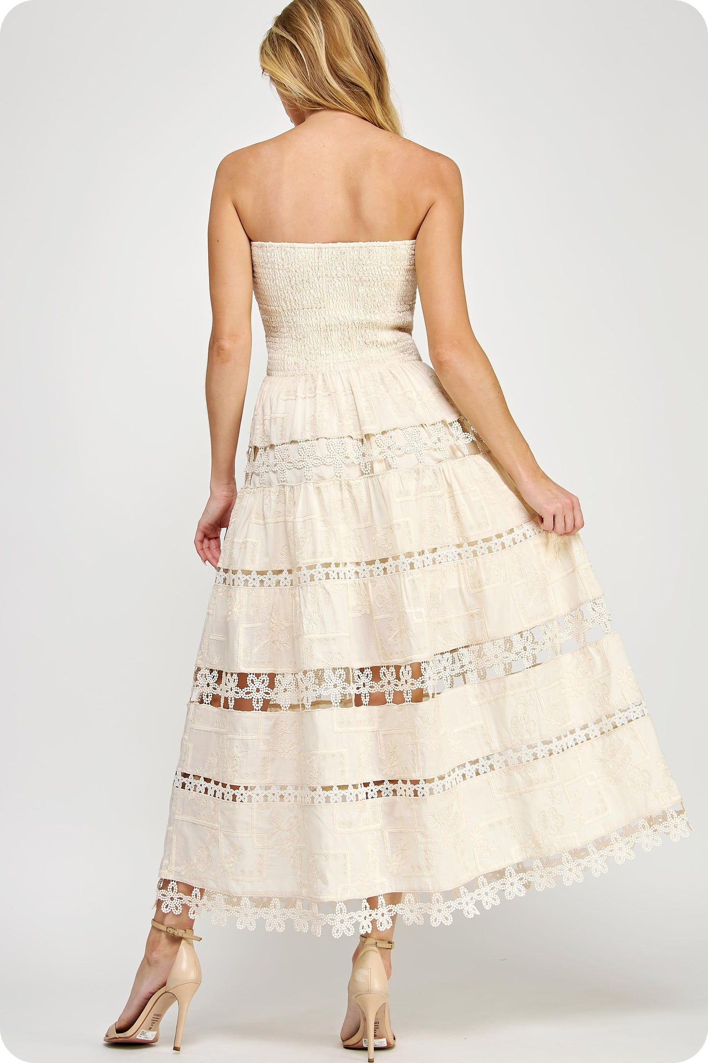 EMBROIDERY COTTON LACE TUBE DRESS
