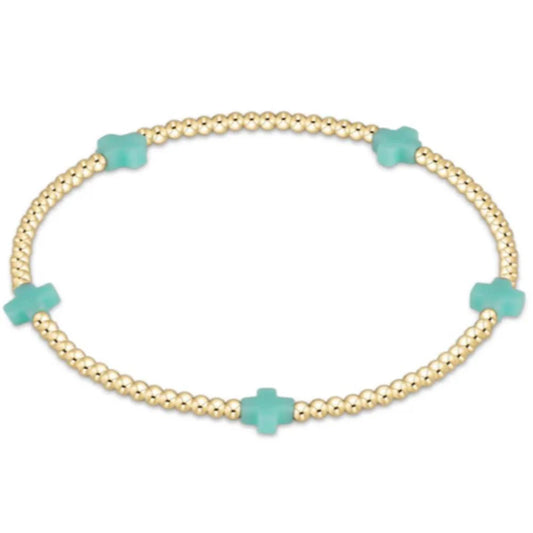 egirl Signature Cross Small Gold Pattern 2mm Bead Bracelet - Mint