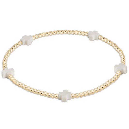 egirl Signature Cross Small Gold Pattern 2mm Bead Bracelet - Off-White