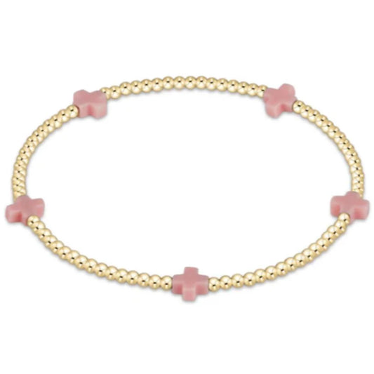 egirl Signature Cross Small Gold Pattern 2mm Bead Bracelet - Pink