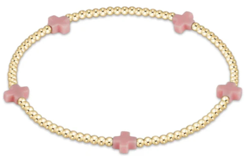 Signature Cross Gold Pattern 2mm Bead Bracelet - Pink