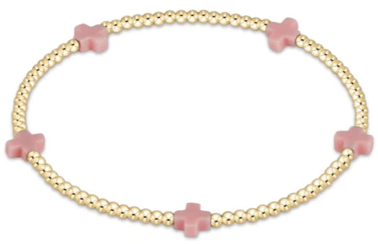 Signature Cross Gold Pattern 2mm Bead Bracelet - Pink