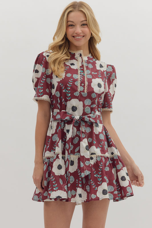 Floral print short sleeve mini dress