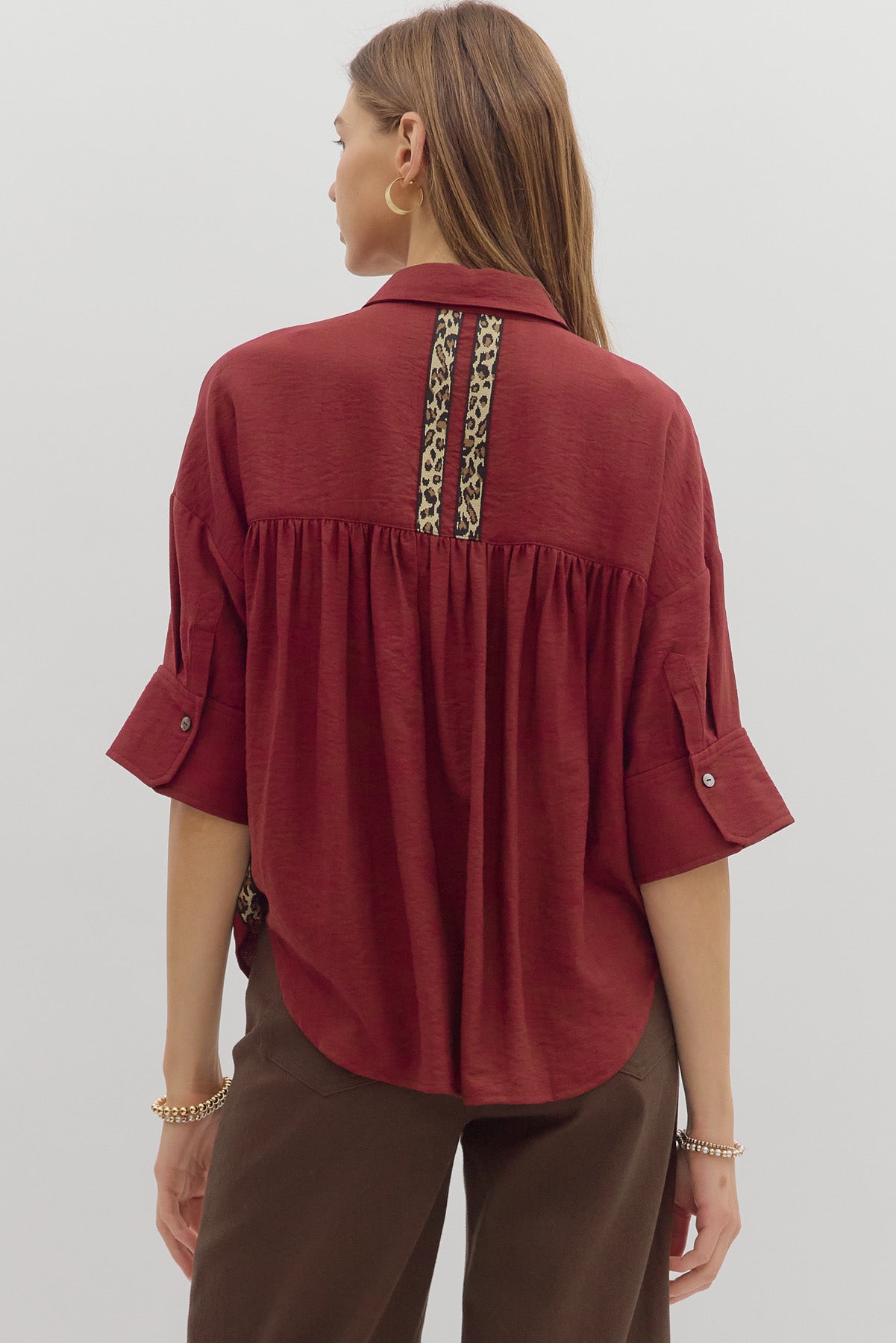 Solid ¾ cuff sleeve top