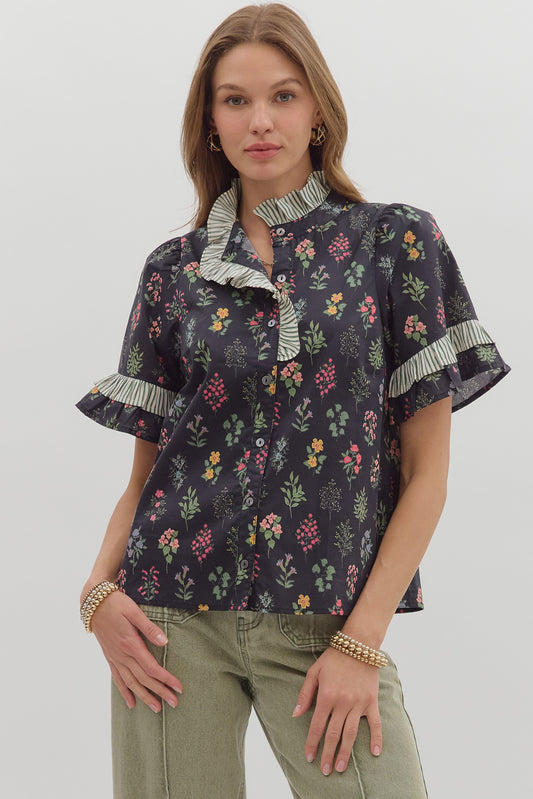 Floral print button front top