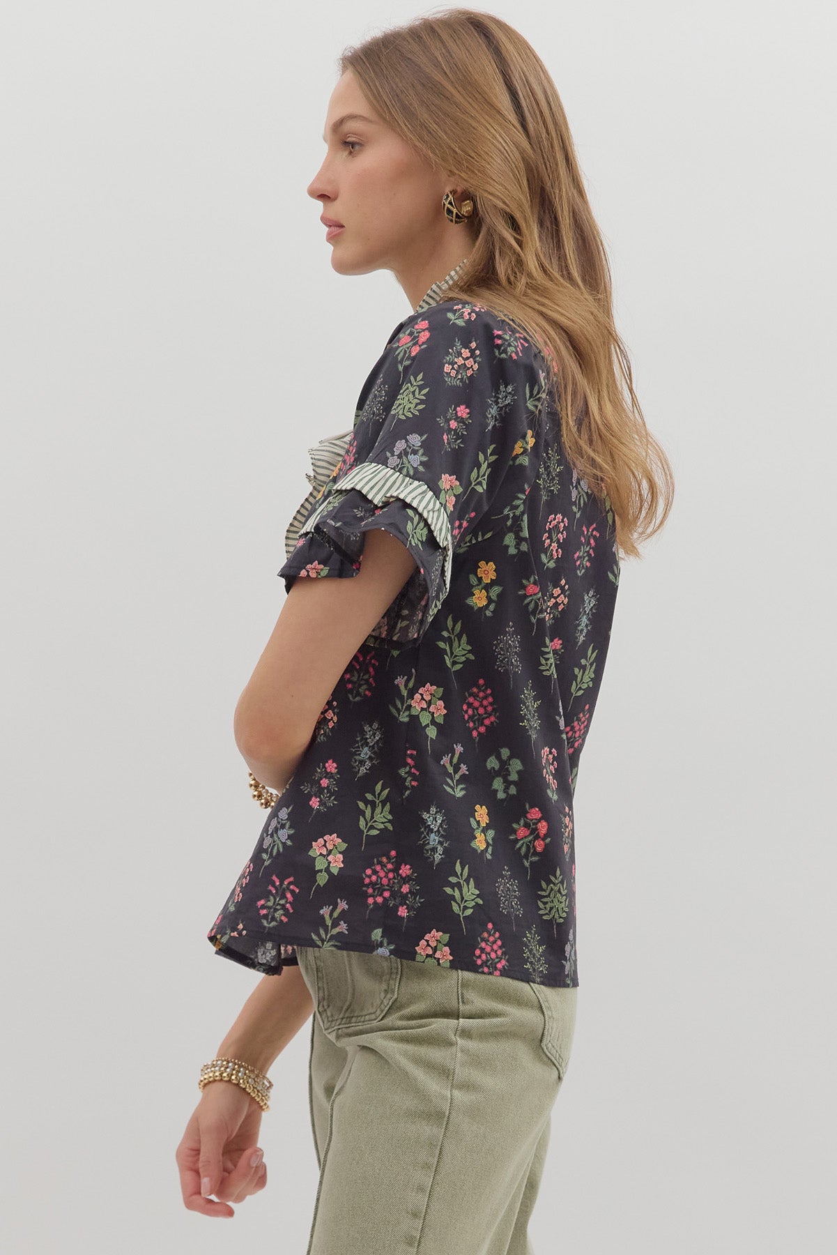 Floral print button front top
