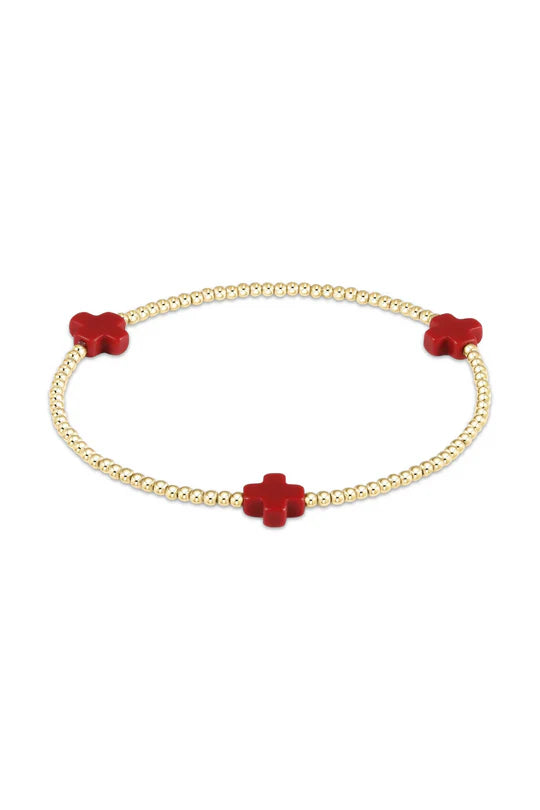 Signature Cross Gold Pattern 2mm Bead Bracelet - Red
