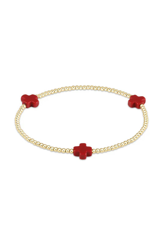 Signature Cross Gold Pattern 2mm Bead Bracelet - Red