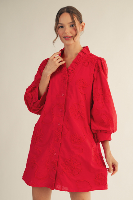 Button Down 3d Floral Dress