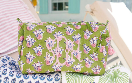 QUILTED BLOCK-PRINT MAKEUP BAG WILDFLOWER BREEZE
