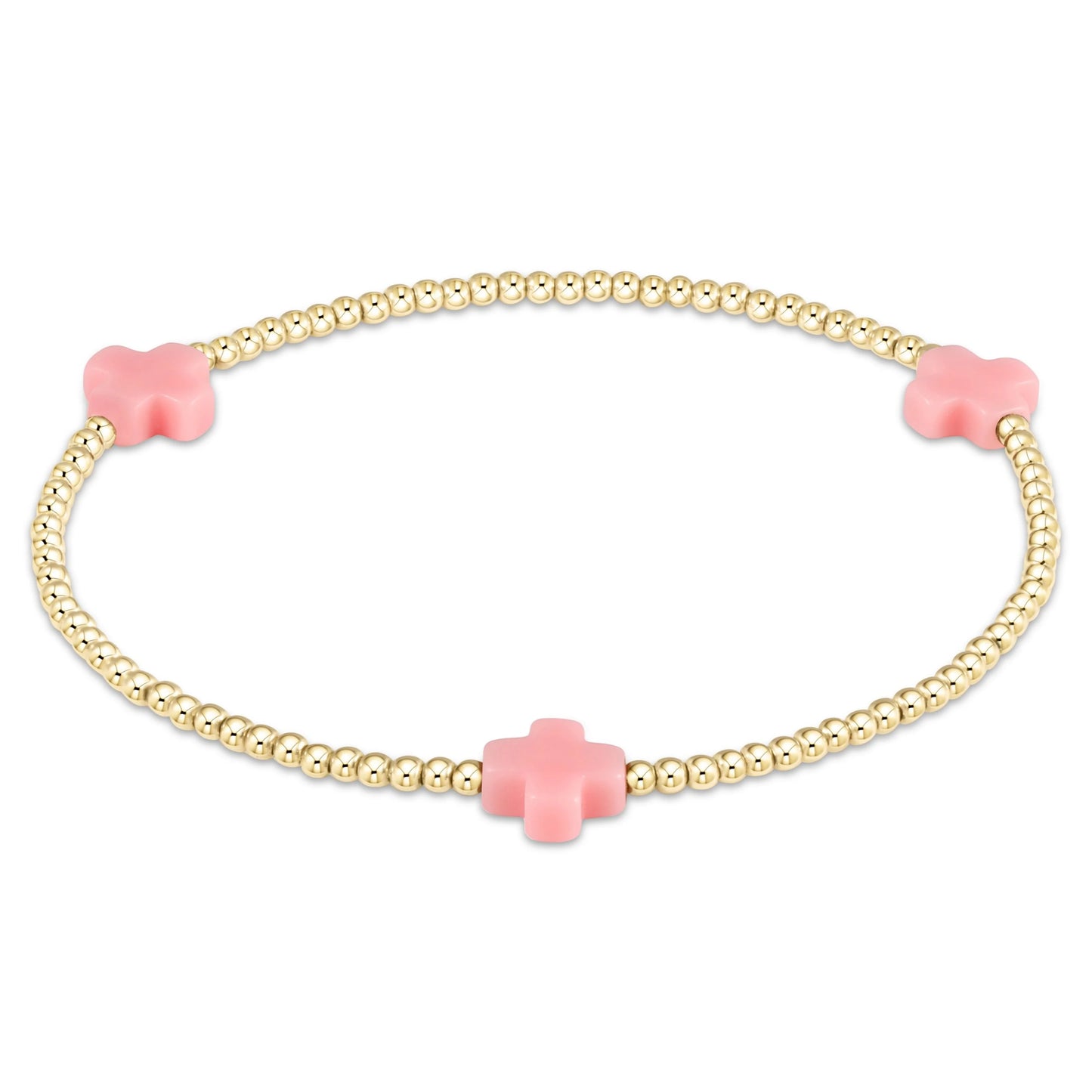 Signature Cross Gold Pattern 2mm Bead Bracelet - Coral