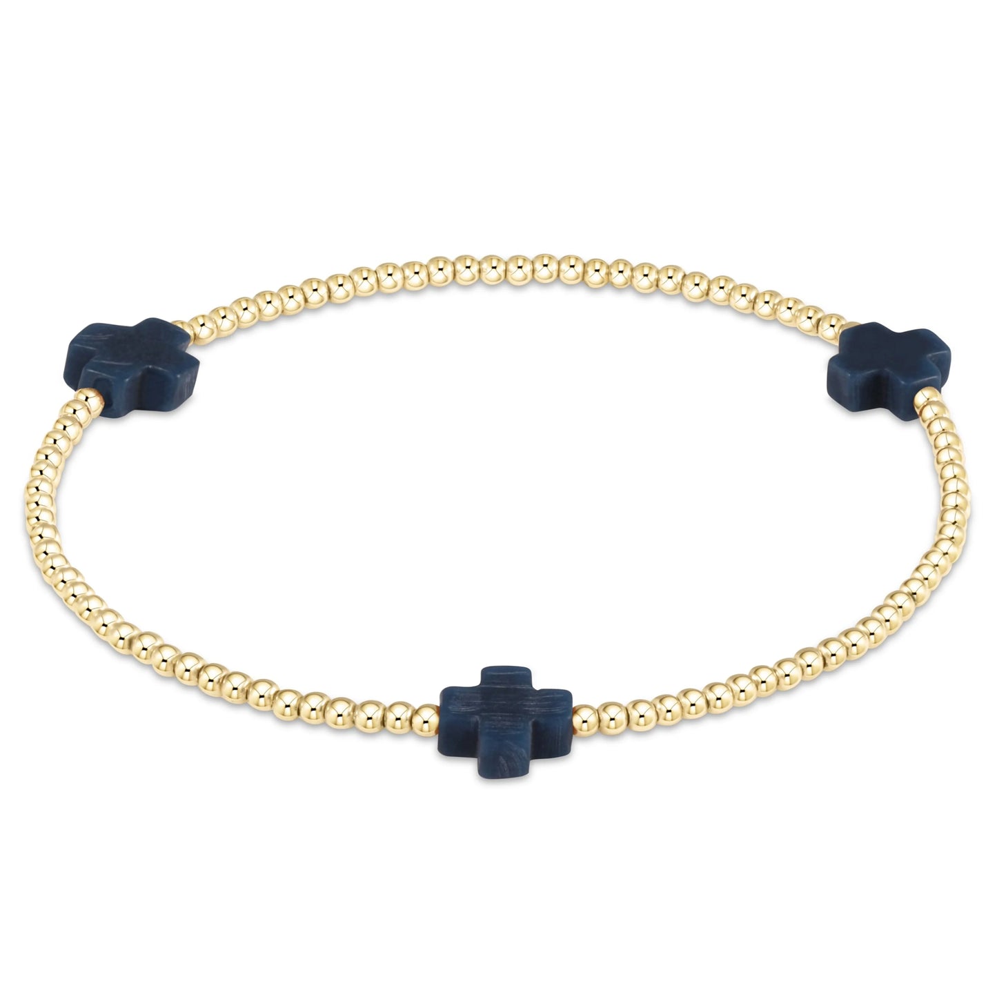 Signature Cross Gold Pattern 2mm Bead Bracelet - Onyx