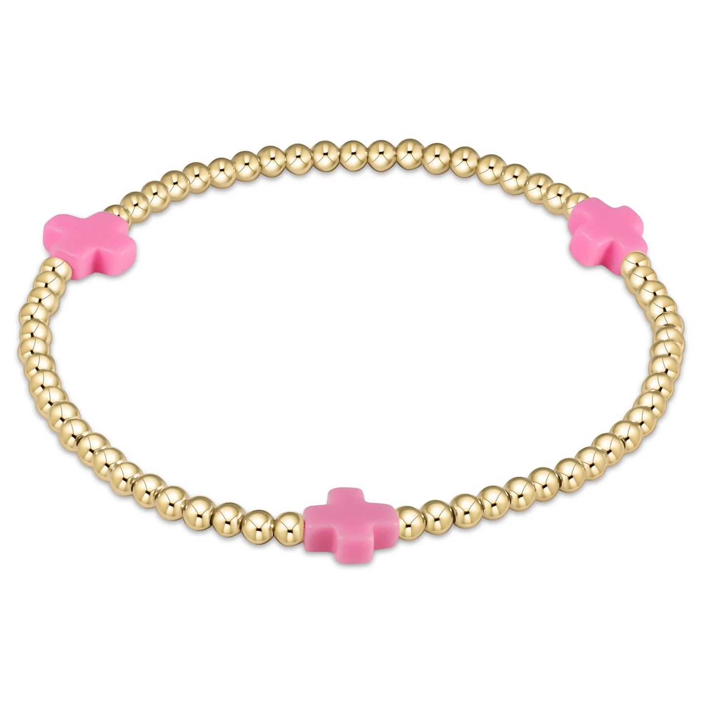Signature Cross Gold Pattern 3mm Bead Bracelet - Pink