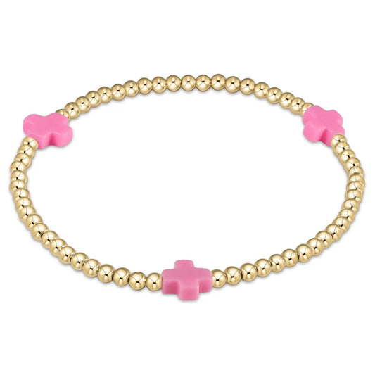 egirl Signature Cross Gold Pattern 3mm Bead Bracelet - Bright Pink