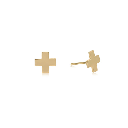 Signature Cross Small Gold Stud - Classic Gold
