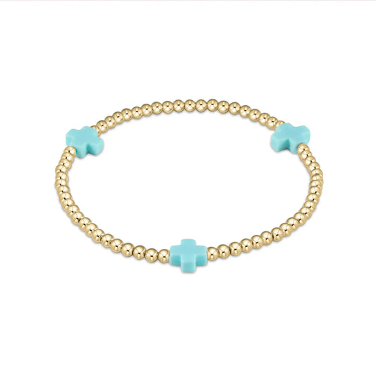 egirl Signature Cross Gold Pattern 3mm Bead Bracelet - Turquoise