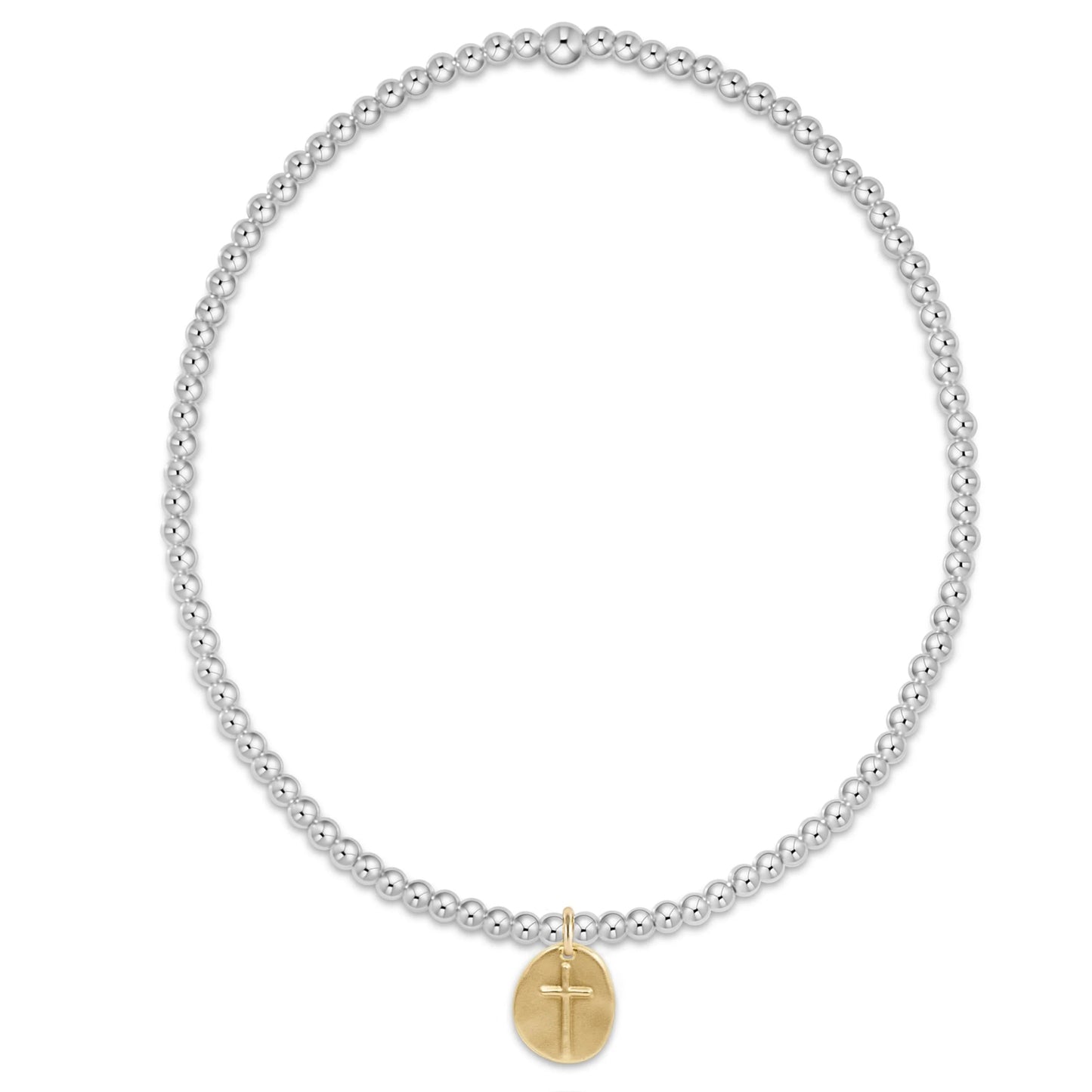 CLASSIC STERLING MIXED METAL 2MM BEAD BRACELET - INSPIRE SMALL GOLD CHARM