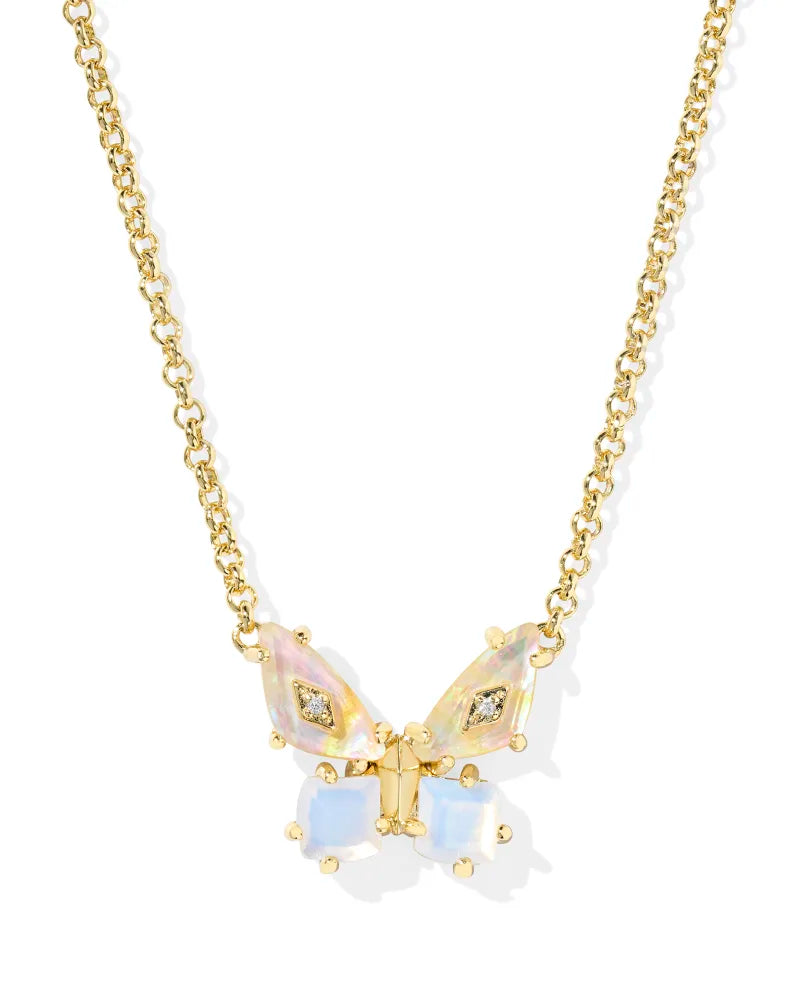 BIANCA BUTTERFLY SHORT PENDANT NECKLACE GOLD IRIDESCENT WHITE MIX