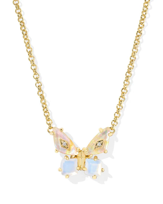BIANCA BUTTERFLY SHORT PENDANT NECKLACE GOLD IRIDESCENT WHITE MIX
