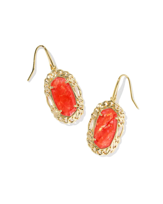 DANI FIGARO FRAME DROP EARRINGS GOLD PAPAYA IRIDESCENT MOTHER OF PEARL