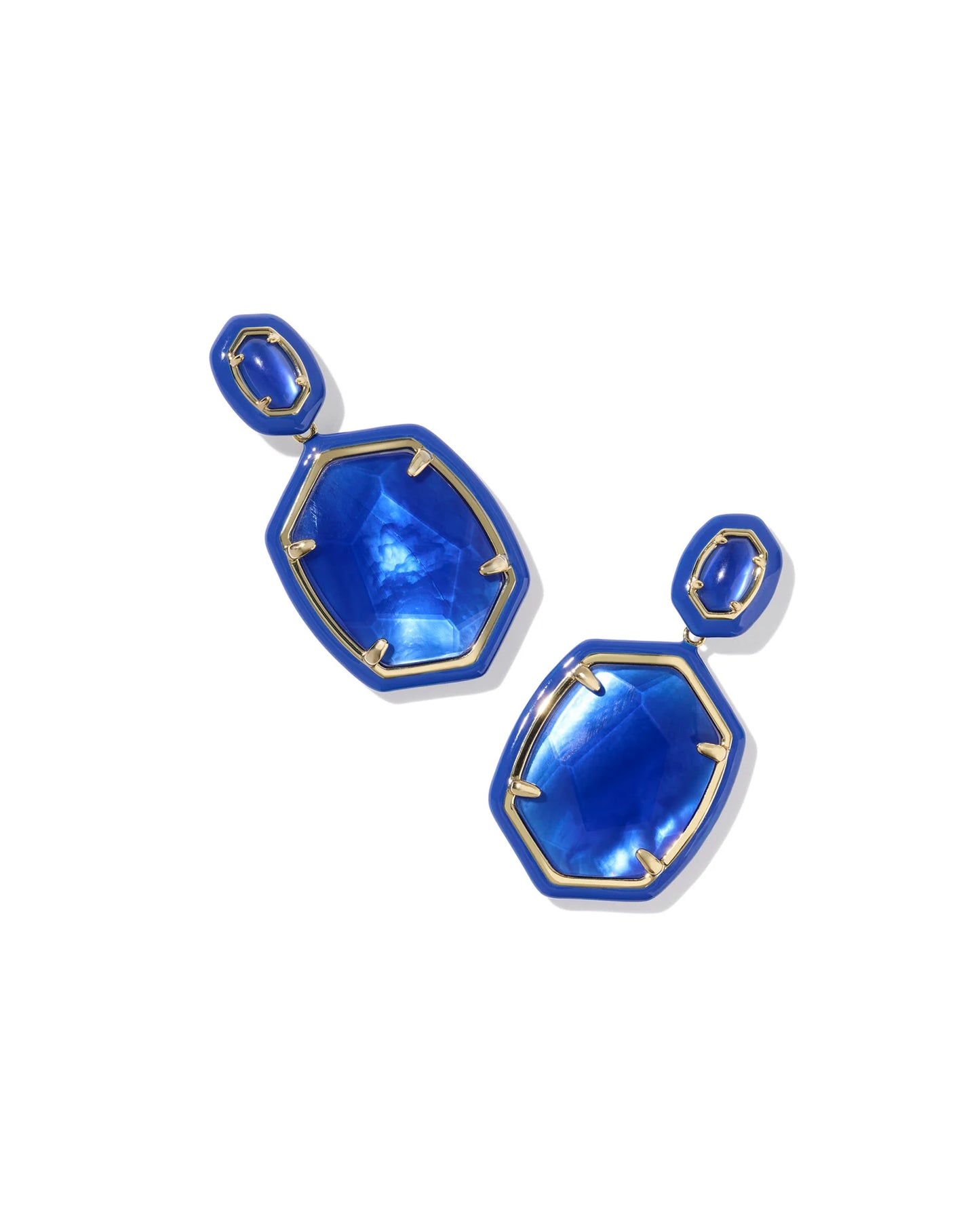 DAPHNE ENAMEL FRAME DROP EARRINGS GOLD COBALT ILLUSION