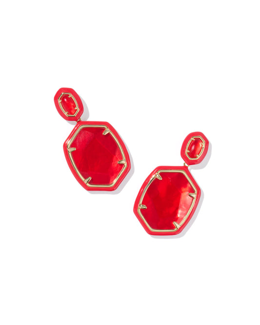 DAPHNE ENAMEL FRAME DROP EARRINGS GOLD RED ILLUSION