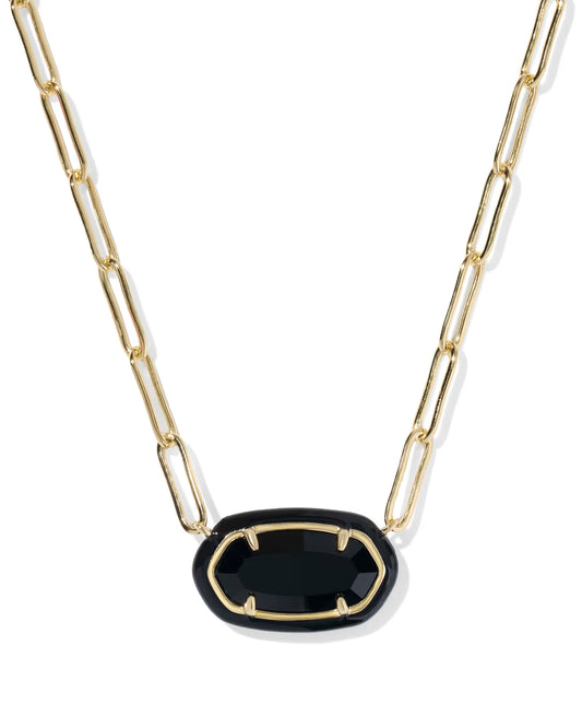 ELISA ENAMEL FRAME PAPERCLIP NECKLACE GOLD BLACK AGATE