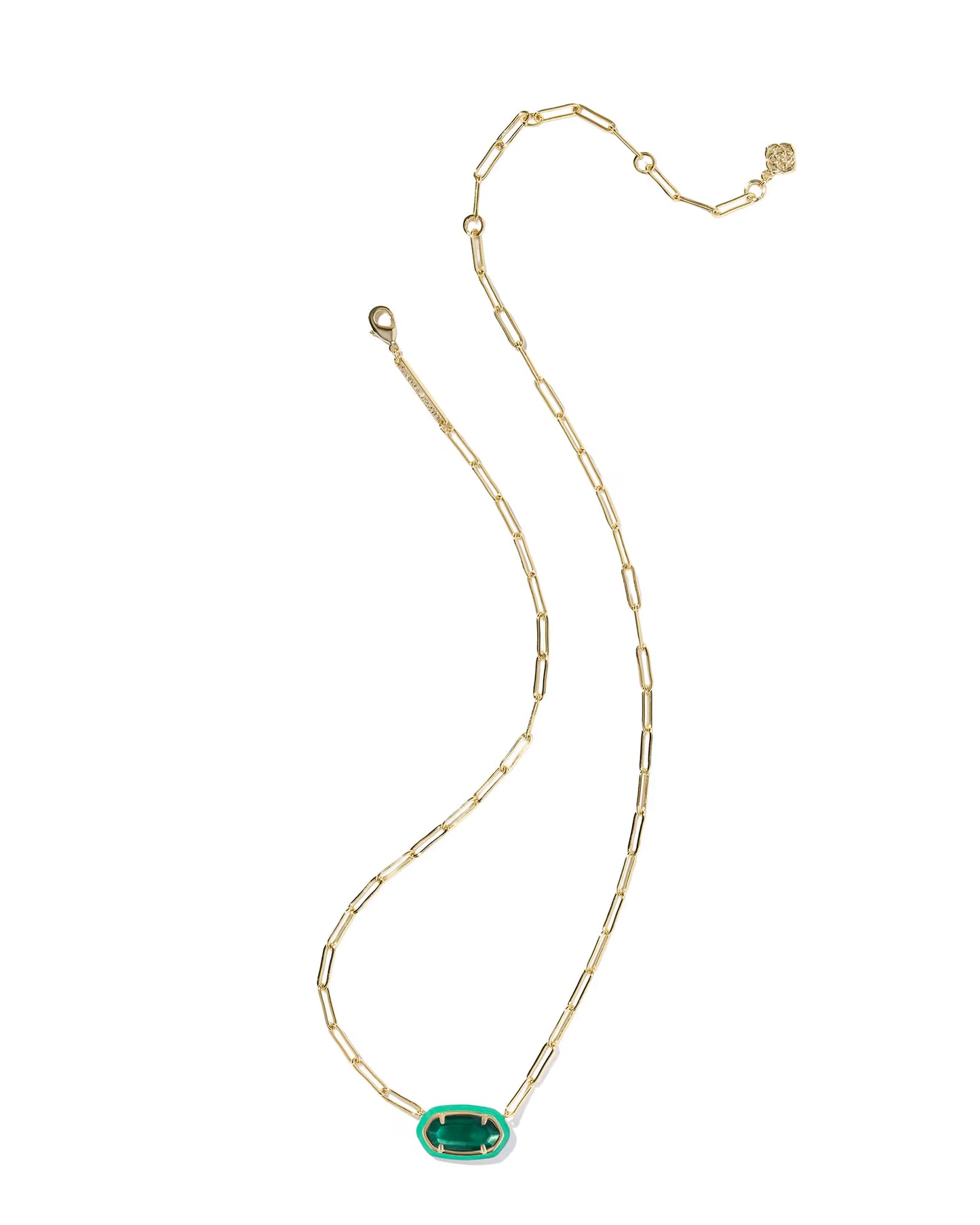 ELISA ENAMEL FRAME PAPERCLIP NECKLACE GOLD EMERALD ILLUSION