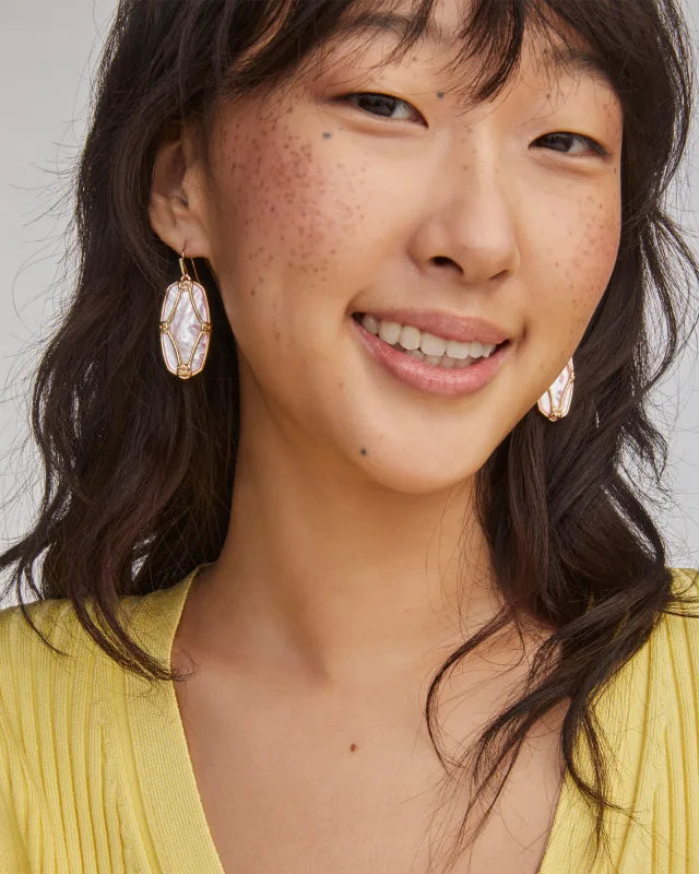 ELLE LATTICE FRAME DROP EARRINGS GOLD IVORY MOTHER OF PEARL