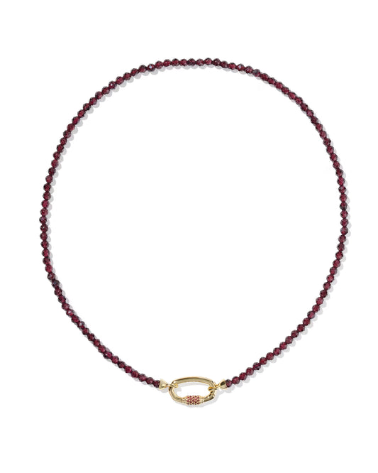 EMERY BEADED STRAND NECKLACE GOLD RED GARNET