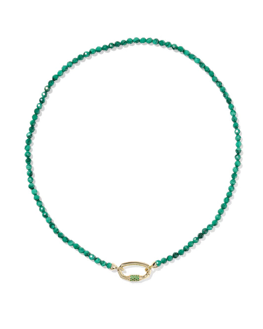 EMERY BEADED STRAND NECKLACE GOLD GREEN MALACHITE