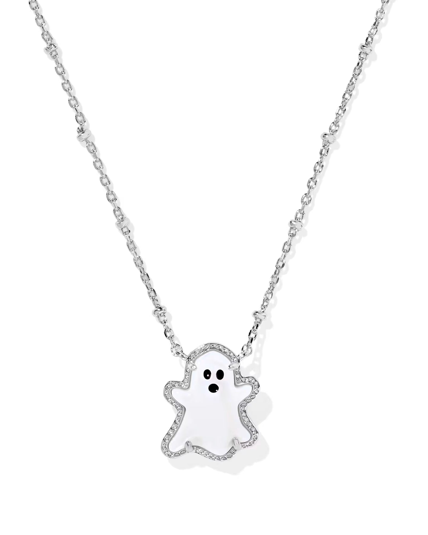 GHOST SHORT PENDANT NECKLACE SILVER WHITE MOTHER OF PEARL