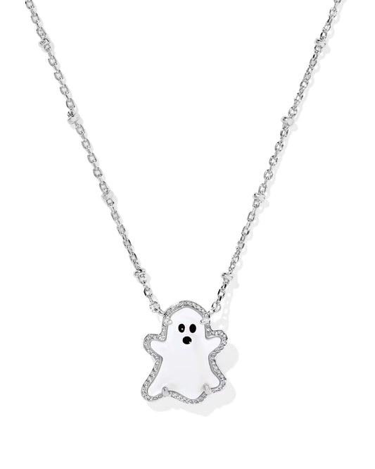 GHOST SHORT PENDANT NECKLACE SILVER WHITE MOTHER OF PEARL