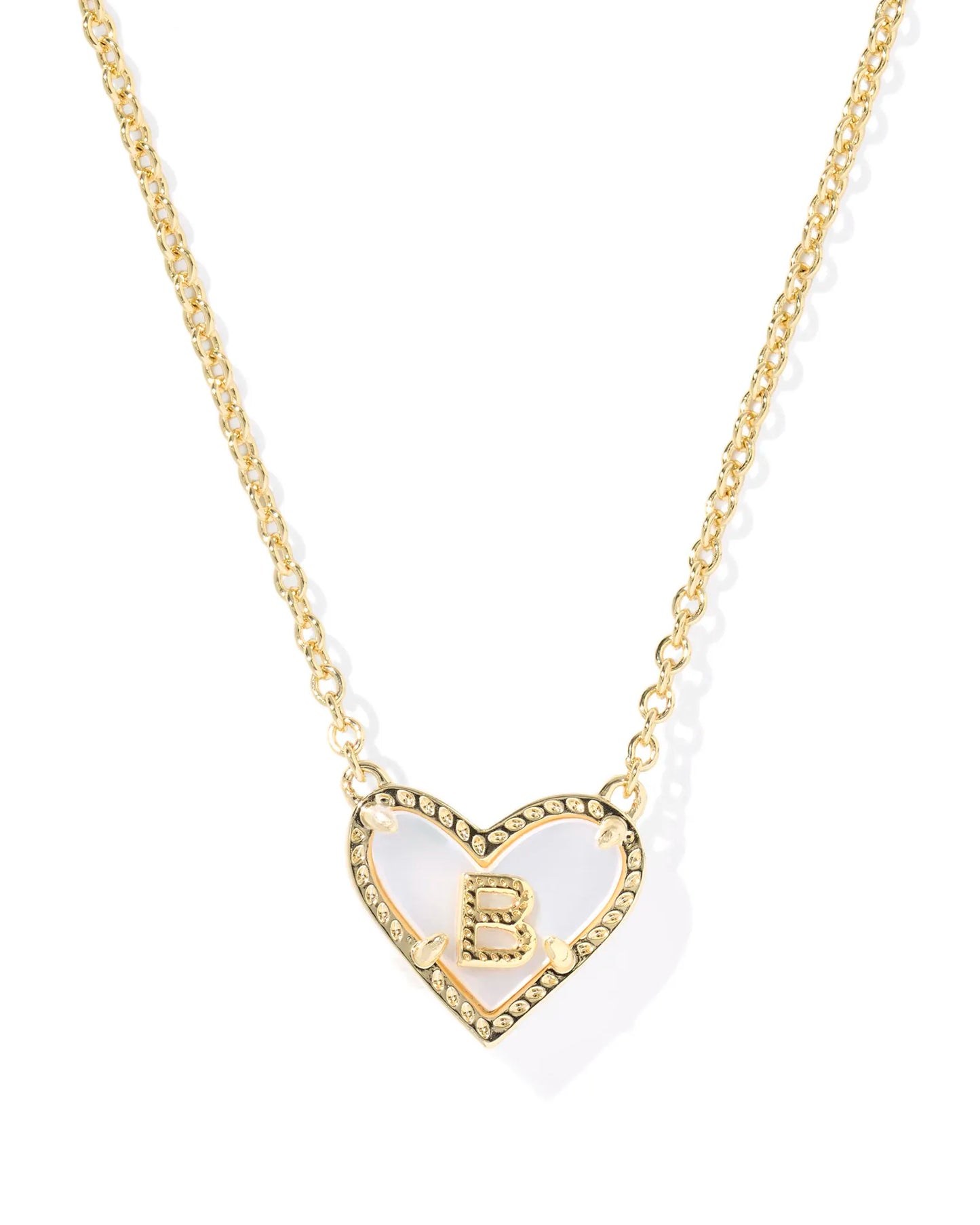 HEART LETTER B SHORT PENDANT NECKLACE GOLD IVORY MOTHER OF PEARL