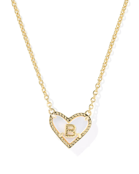 HEART LETTER B SHORT PENDANT NECKLACE GOLD IVORY MOTHER OF PEARL