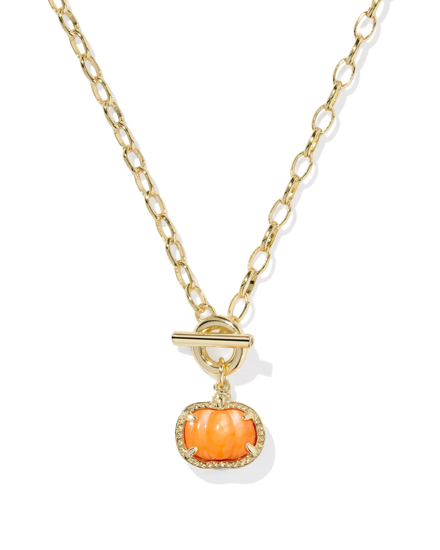 PUMPKIN LINK AND CHAIN NECKLACE GOLD ORANGE MOTHER OF PEARL