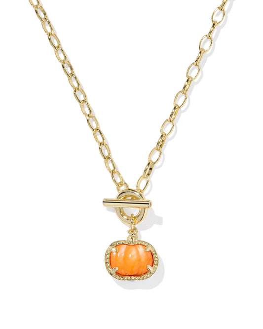 PUMPKIN LINK AND CHAIN NECKLACE GOLD ORANGE MOTHER OF PEARL