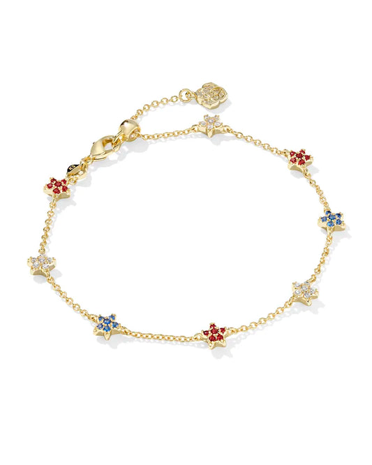 SIERRA STAR CRYSTAL DELICATE CHAIN BRACELET GOLD RED WHITE BLUE MIX