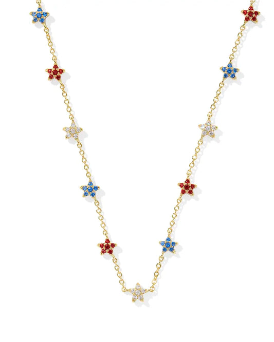 SIERRA STAR CRYSTAL STRAND NECKLACE GOLD RED WHITE BLUE MIX