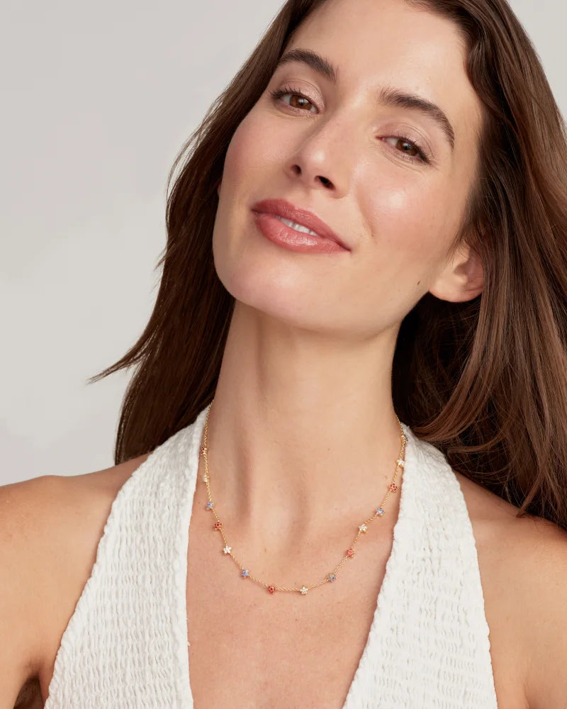 SIERRA STAR CRYSTAL STRAND NECKLACE GOLD RED WHITE BLUE MIX