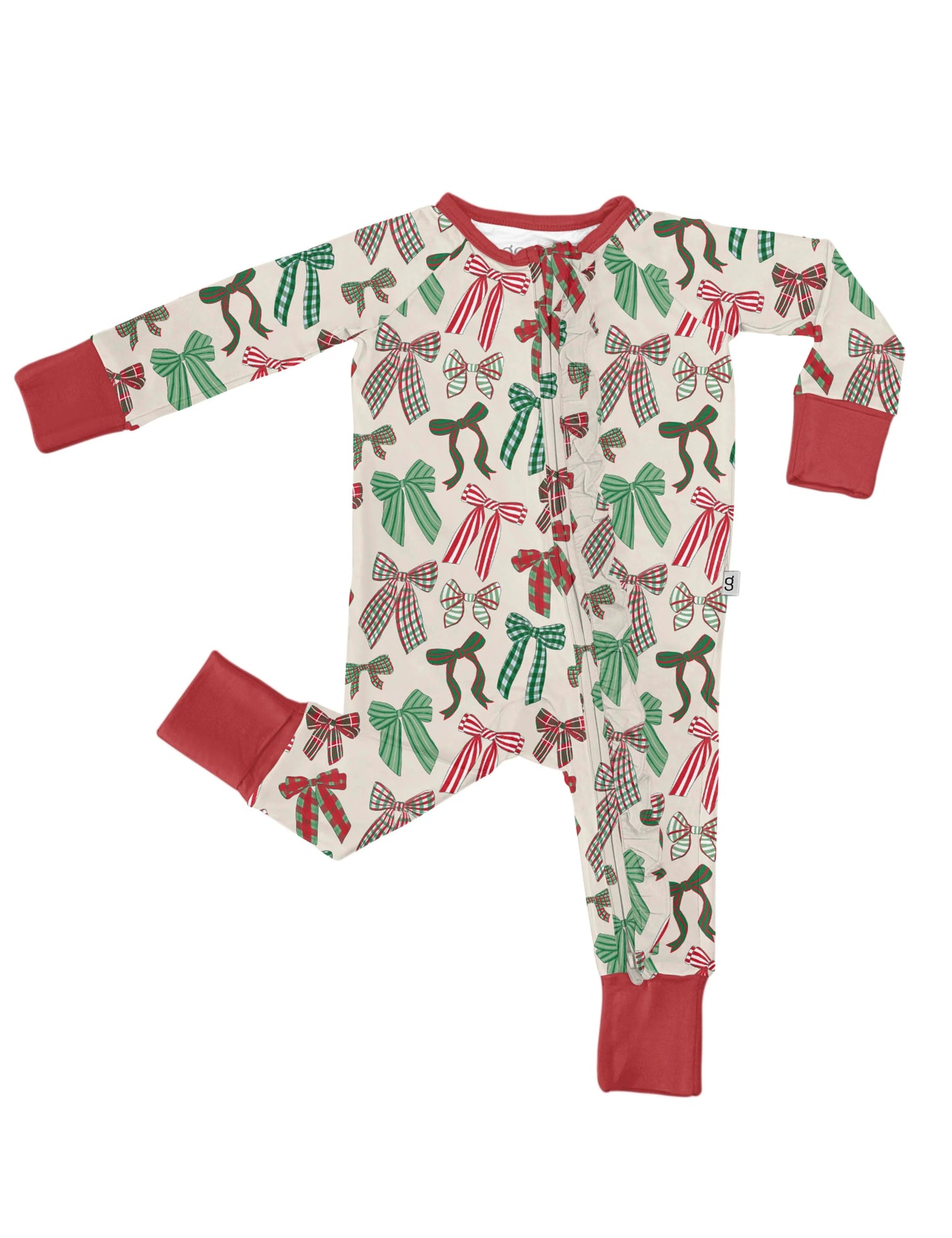 LS Zip PJ - Holiday Bows 6-12 mo